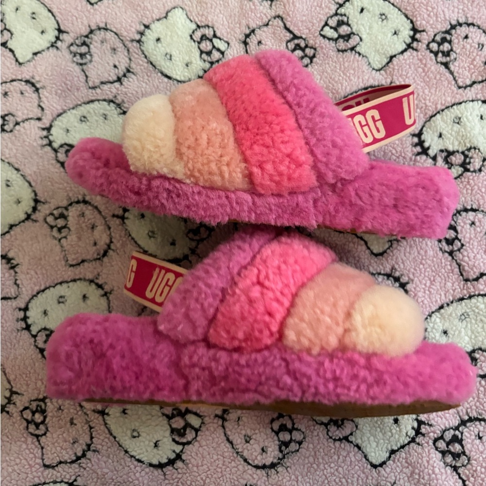 multi colored pink ugg slippers